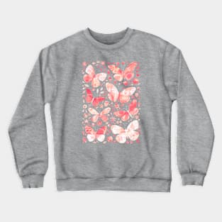 Coral Pink Watercolor Butterflies Crewneck Sweatshirt